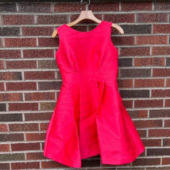Kate Spade Hot Pink Ponte Bow Back Open Back Pleated Fit and Flare Mini  Dress Women